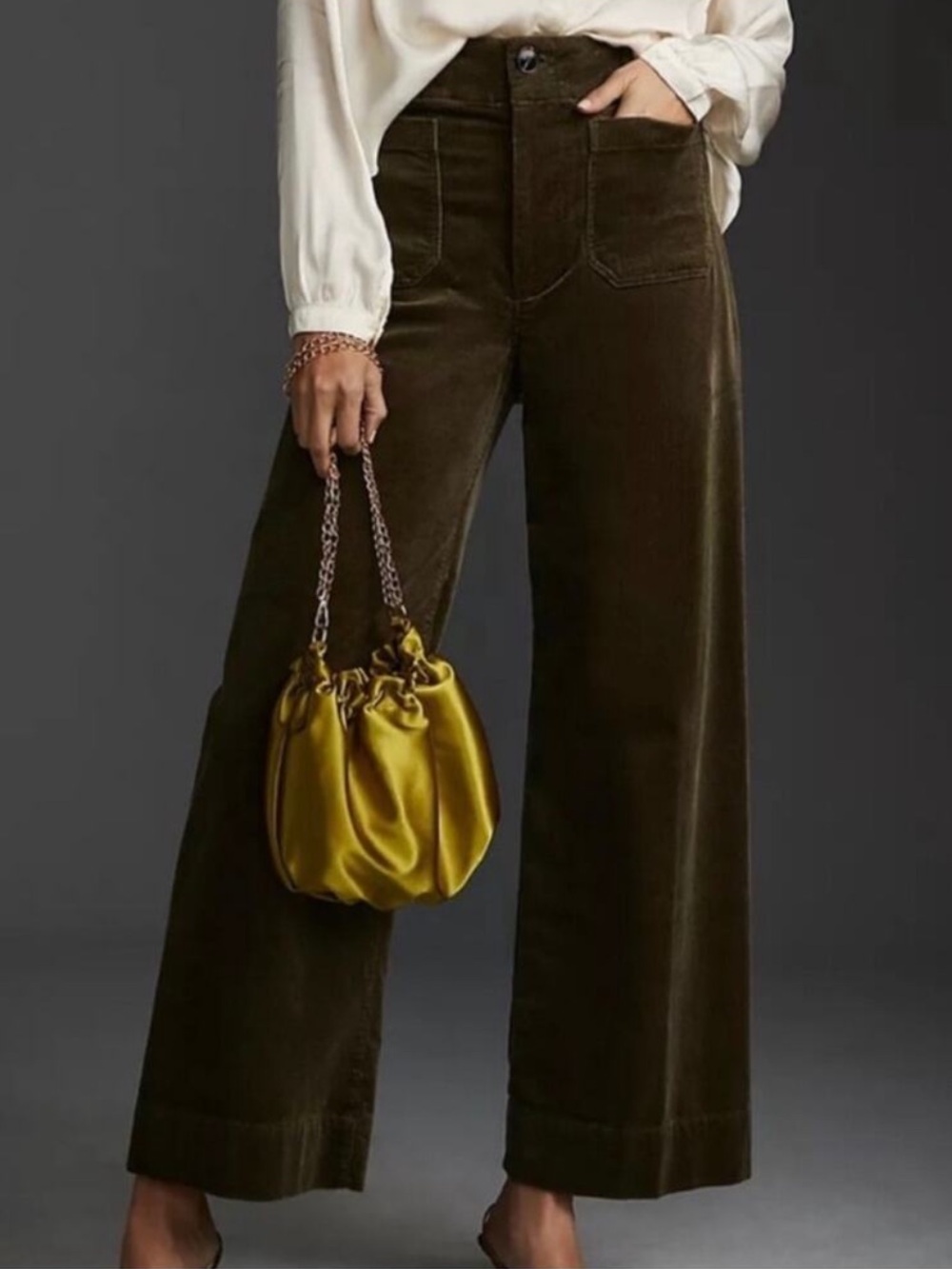 Anthropologie Maeve Colette Corduroy Crop Wide-Leg Pants Moss Brown Green Sz 31T